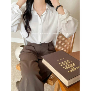 Áo sơ mi lụa cát dáng rộng dài tay 3185