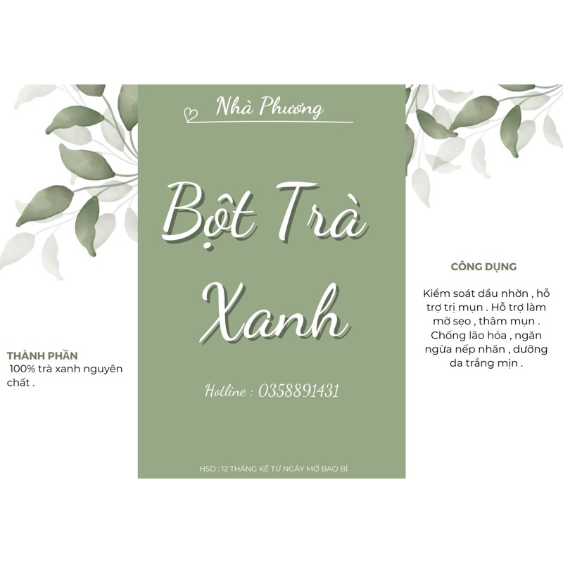 Bột trà xanh nguyên chất Organic gói 250gr, 500gr
