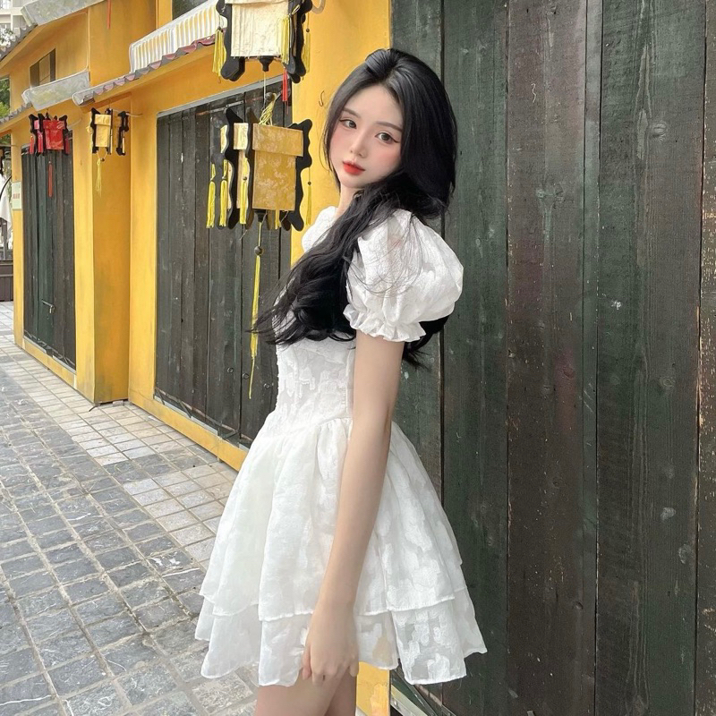 Đầm hoa thiết kế , đầm chiếc eo form xoè công chúa chất sang