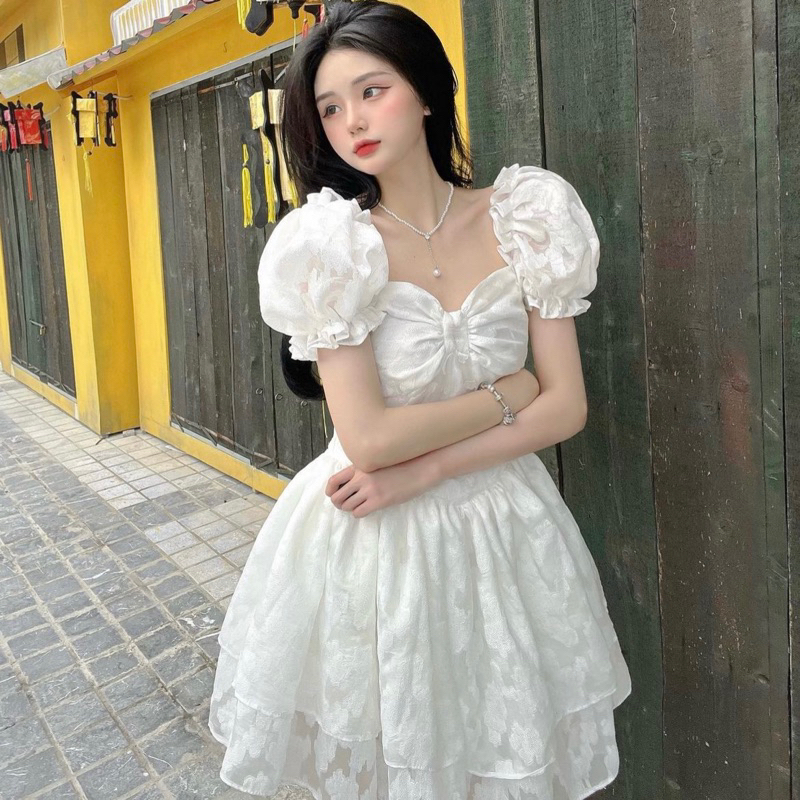 Đầm hoa thiết kế , đầm chiếc eo form xoè công chúa chất sang