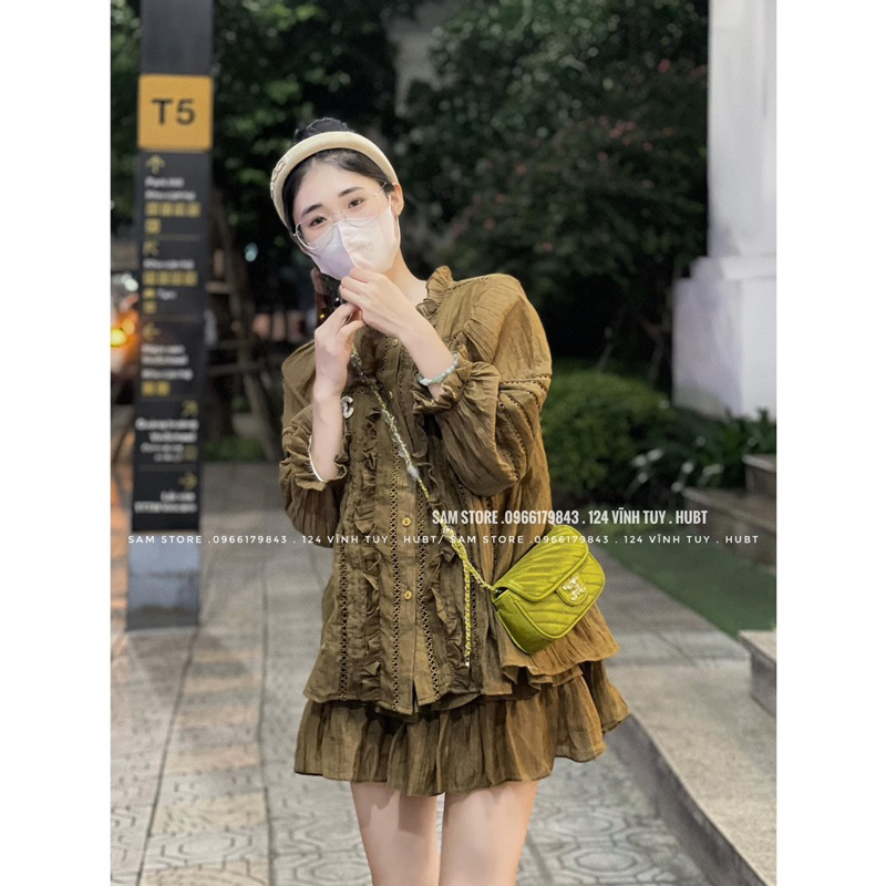 Set Baby Doll Ren Dài Tay Tặng Kèm Chân Váy Nhiều Tầng Có Lớp Lót