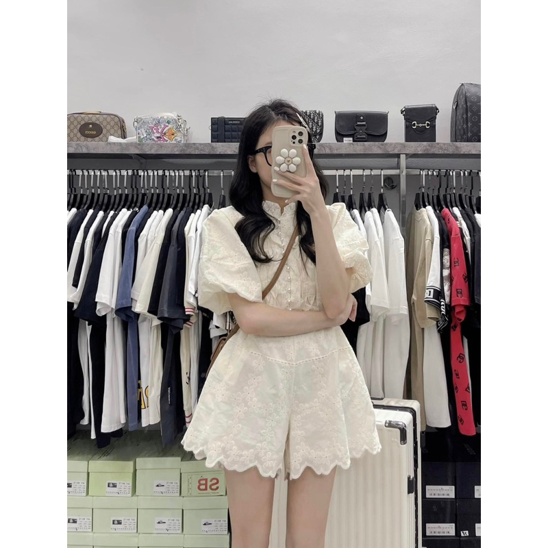 Set Baby Doll Ren Dài Tay Tặng Kèm Chân Váy Nhiều Tầng Có Lớp Lót