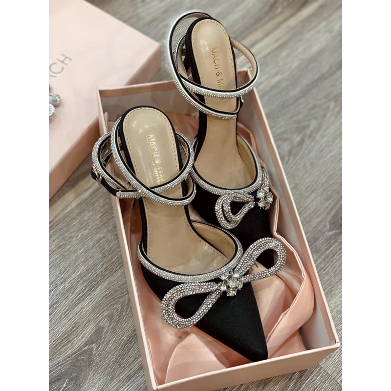Sandal nữ cao gót, sandal lụa nơ đá dây quấn gót 10cm