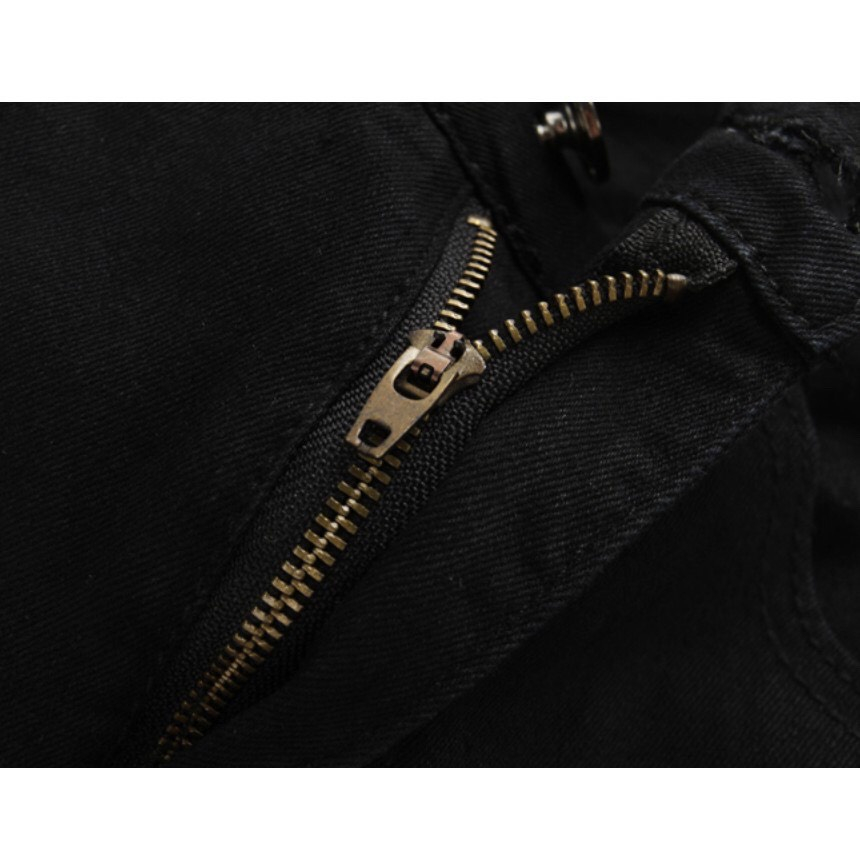 Quần jean nam đen trơn rách gối chất bò đẹp co giãn cao cấp ROMAN QJ