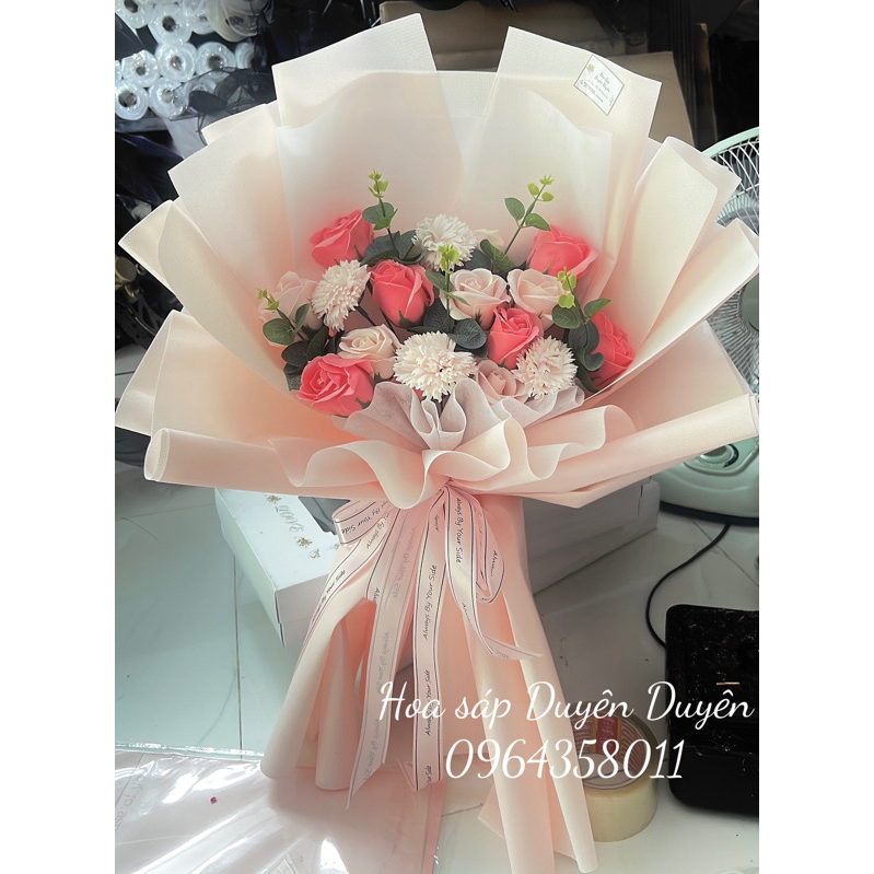 bó hoa sáp tone hồng 16 bông đẹp