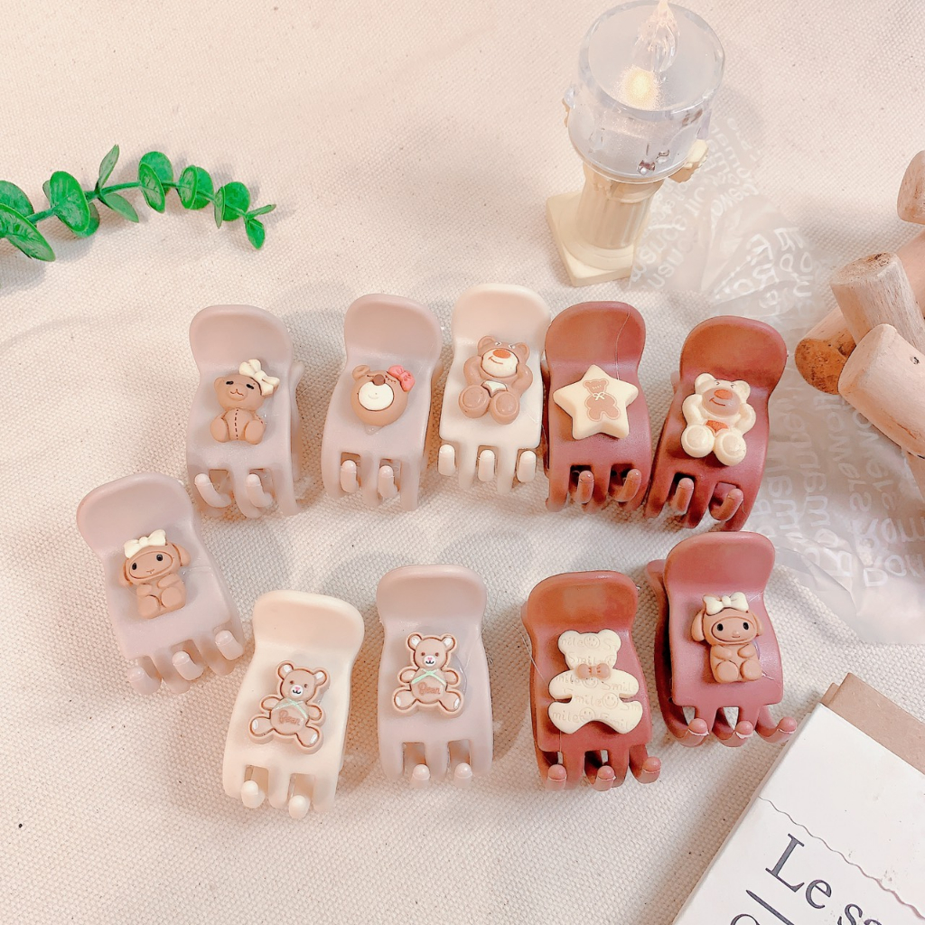 Set 12 Kẹp tóc càng cua màu Pastel , Socola cafe sữa , Hồng nhám paster . Charm gấu