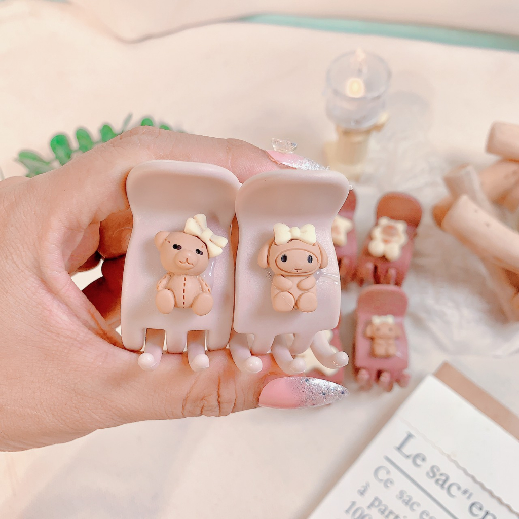Set 12 Kẹp tóc càng cua màu Pastel , Socola cafe sữa , Hồng nhám paster . Charm gấu