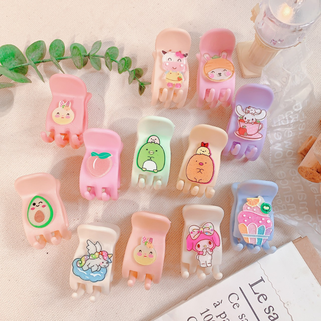 Set 12 Kẹp tóc càng cua màu Pastel , Socola cafe sữa , Hồng nhám paster . Charm gấu