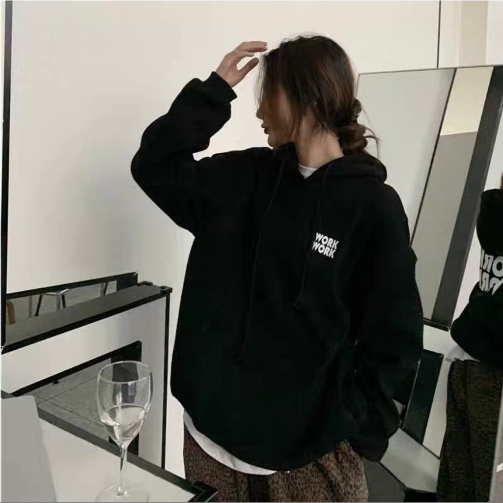 Áo hoodie cúc bấm,áo nỉ Uniex nam nữ có mũ hai lớp lót nỉ bông dày dặn màu đen Work form rộng phong cách Ulzzang