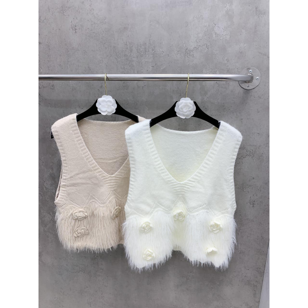 Áo len ghile lông đính hoa mềm mịn qc 2 màu