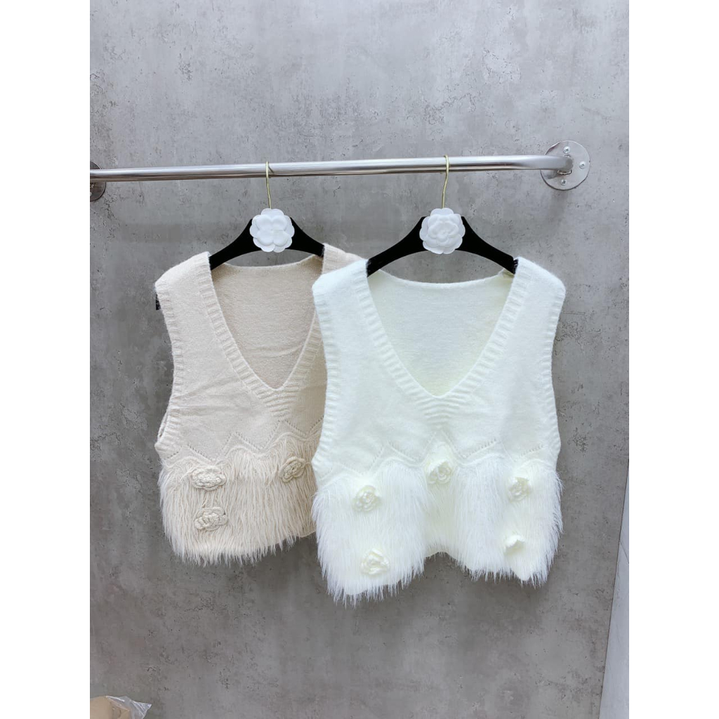 Áo len ghile lông đính hoa mềm mịn qc 2 màu