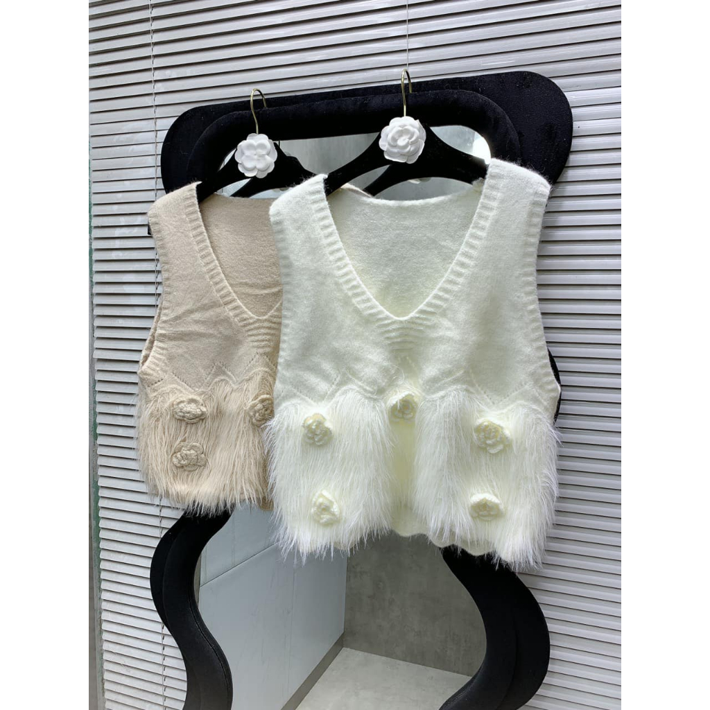 Áo len ghile lông đính hoa mềm mịn qc 2 màu