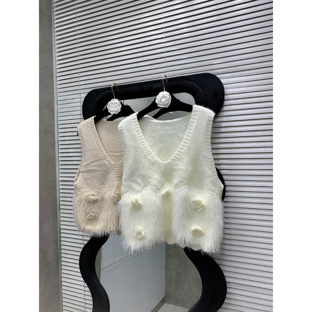 Áo len ghile lông đính hoa mềm mịn qc 2 màu