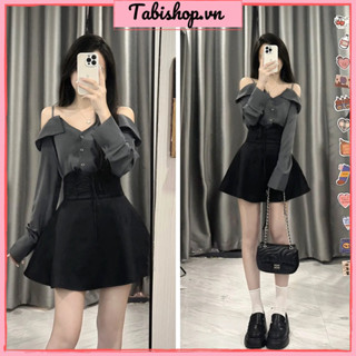 Set áo trễ vai tay dài kèm chân váy cạp cao TABISHOP Set đồ nữ sang chảnh màu xám đi dự tiệc đi chơi siêu xinh(26)