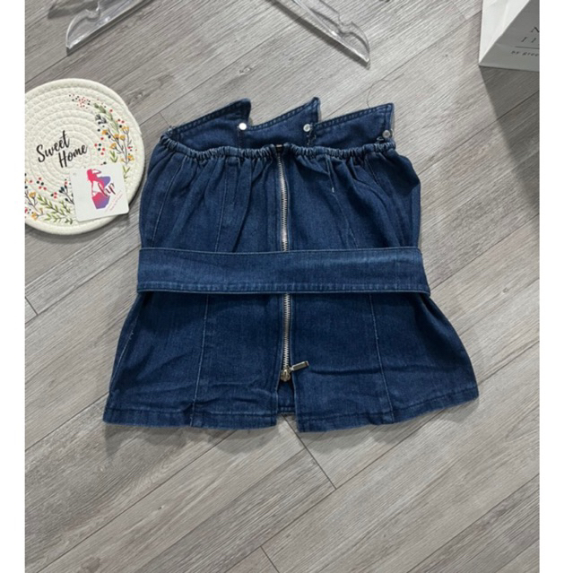 Áo ống Jeans body, áo nữ jean không mút kèm đai  tôn dáng G285