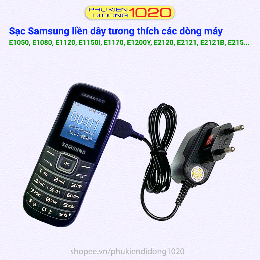 Cóc sạc liền dây Samsung E1050 E1080 E1150 E1200 E1200Y C3510 - Sạc không nóng máy, không gây hại cho pin
