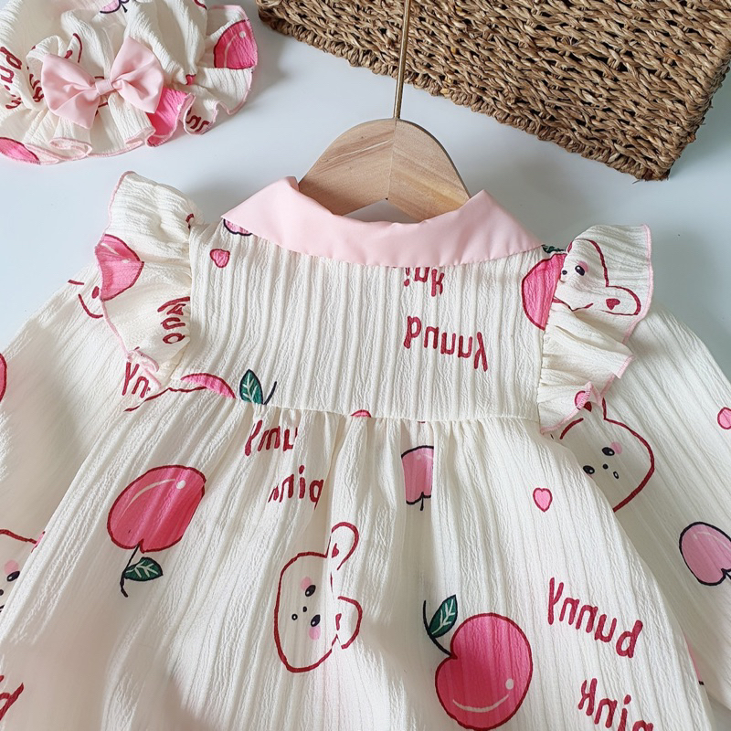 Body Tay Dài Hoạ Tiết Táo Hồng 𝐍𝐇𝐈́𝐌 𝐗𝐔̀ 𝐊𝐈𝐃𝐒 Cho Bé Gái Sơ Sinh, Đầy Tháng, Thôi Nôi, Sinh Nhật B007