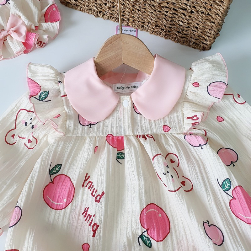 Body Tay Dài Hoạ Tiết Táo Hồng 𝐍𝐇𝐈́𝐌 𝐗𝐔̀ 𝐊𝐈𝐃𝐒 Cho Bé Gái Sơ Sinh, Đầy Tháng, Thôi Nôi, Sinh Nhật B007