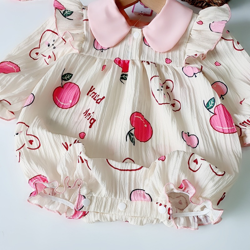 Body Tay Dài Hoạ Tiết Táo Hồng 𝐍𝐇𝐈́𝐌 𝐗𝐔̀ 𝐊𝐈𝐃𝐒 Cho Bé Gái Sơ Sinh, Đầy Tháng, Thôi Nôi, Sinh Nhật B007