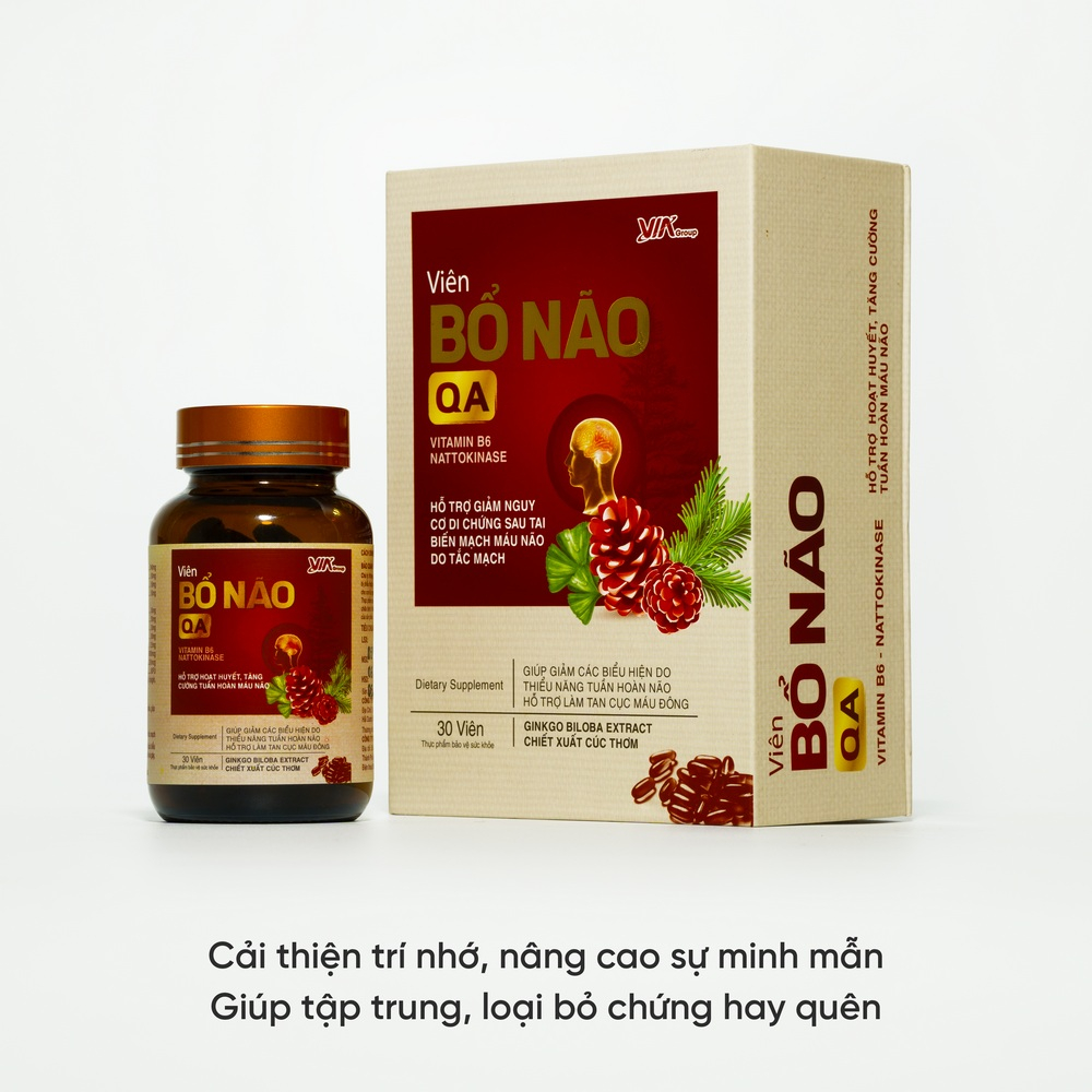 Viên bổ não QA ginkgo biloba tinh dầu thông đỏ tăng cường trí nhớ giảm đau đầu mất ngủ hoạt huyết dưỡng não