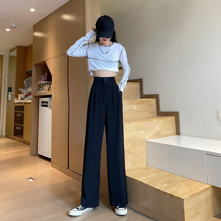 Quần Nữ Ống Suông Cạp Cao Tôn Dáng Vải Chéo Nhật Nhập Khẩu Phong Cách Hàn Quốc