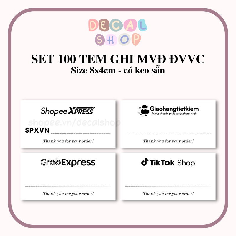 Set 100 Tem Ghi Mã Vận Đơn Các ĐVVC Có Keo Sẵn - Size 8x4cm