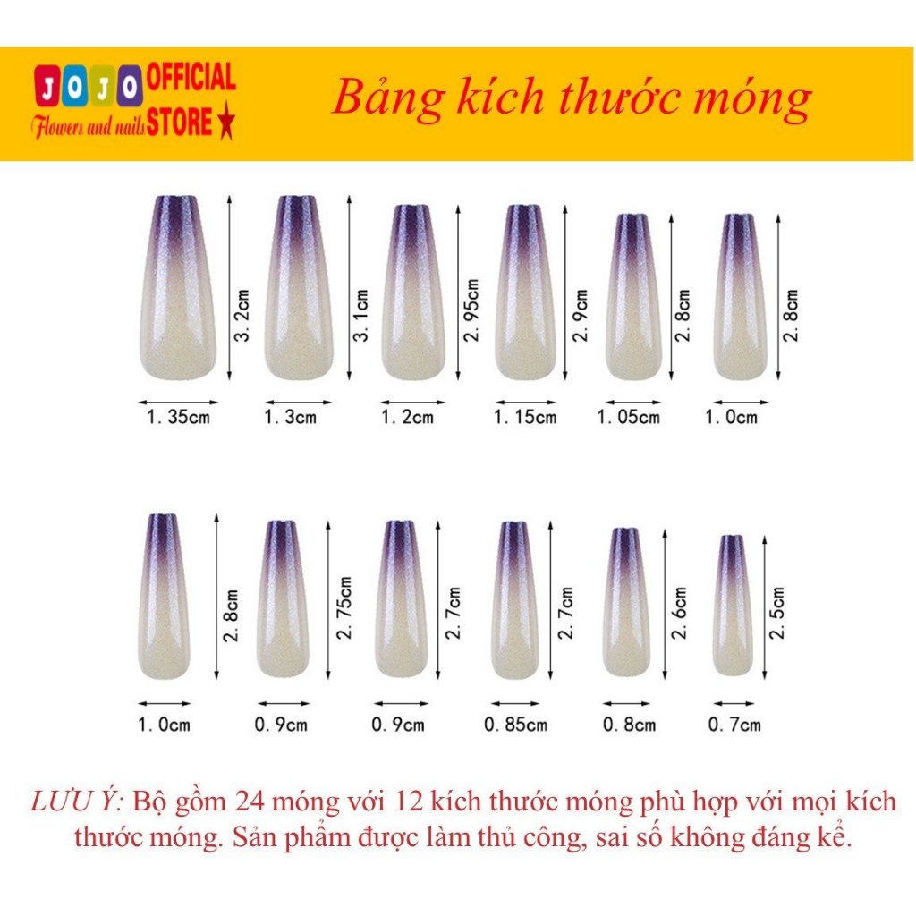 Bộ 24 móng tay giả,Nailbox thiết kế thủ công đính đá,đính charm trang nhã sang chảnh LyLy