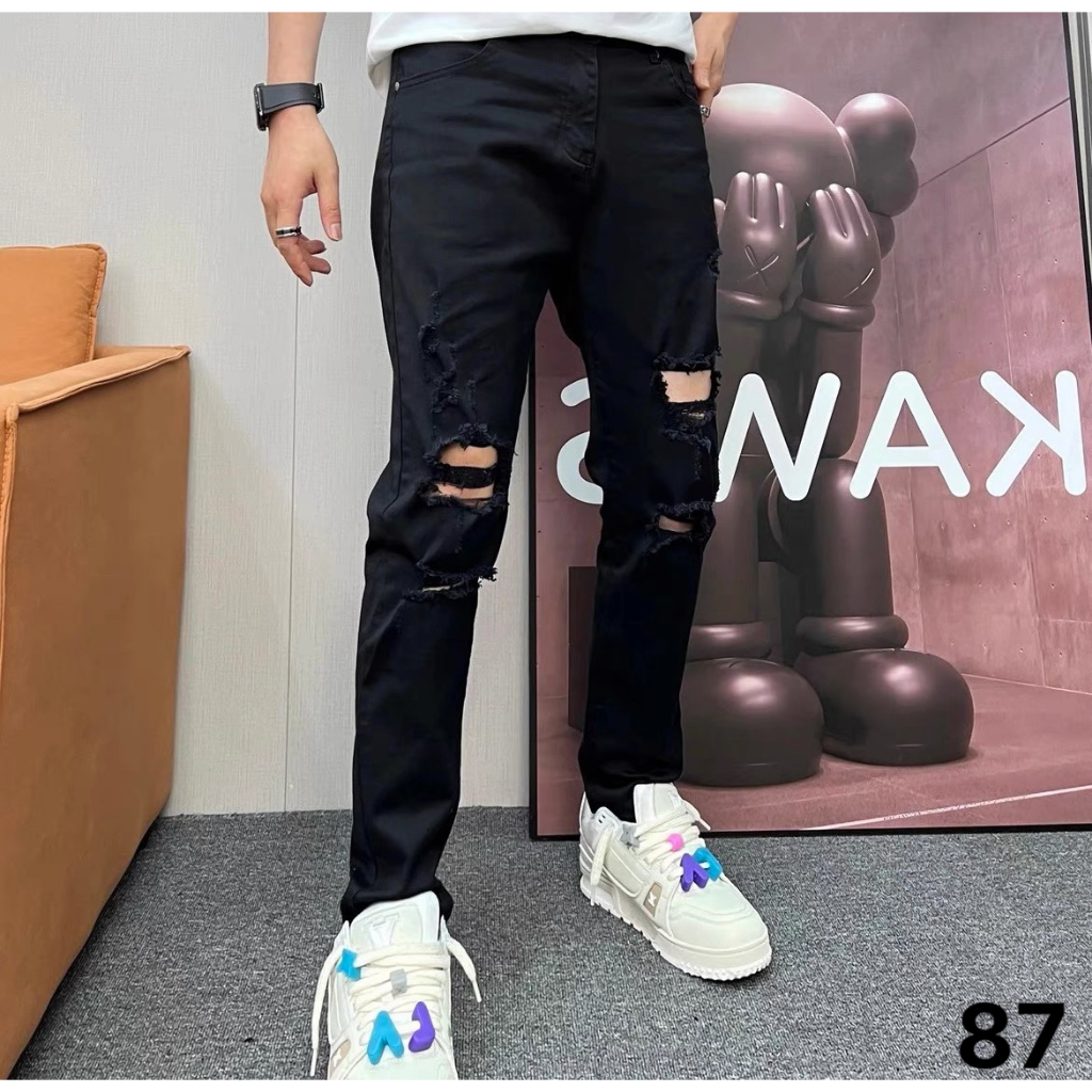 Quần jean nam rách gối trơn chất bò cao cấp co dãn 4 chiều đẹp rin trơn form dáng skinny Q87