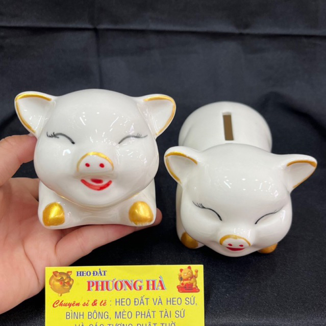 Ống heo đất tiết kiệm HEO TRẮNG DÁNG NẰM Mini ( có thể để nhẫn)