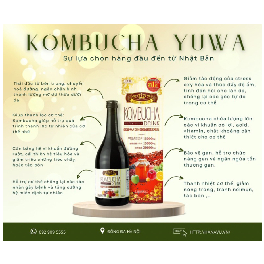 Kombucha Yuwa 720ml  Hàng chính hãng - Nước uống lên men Kombucha Yuwa 720ml