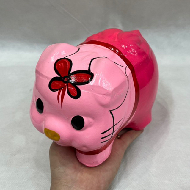 Heo Đất Tiết Kiệm KITTY MÀU HỒNG Sơn Phủ Bóng Size 18cm * 13cm (hàng sơn bóng đẹp)
