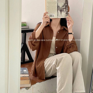 Áo sơ mi lụa cát dáng rộng dài tay 3185