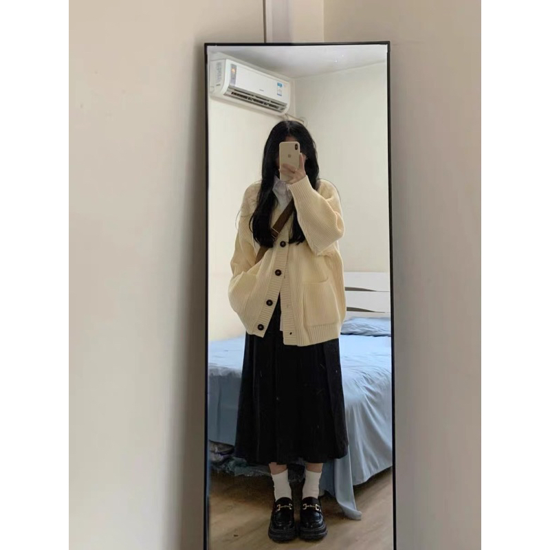 Áo khoác len dáng dài hai túi quảng châu, áo cardigan len thu đông