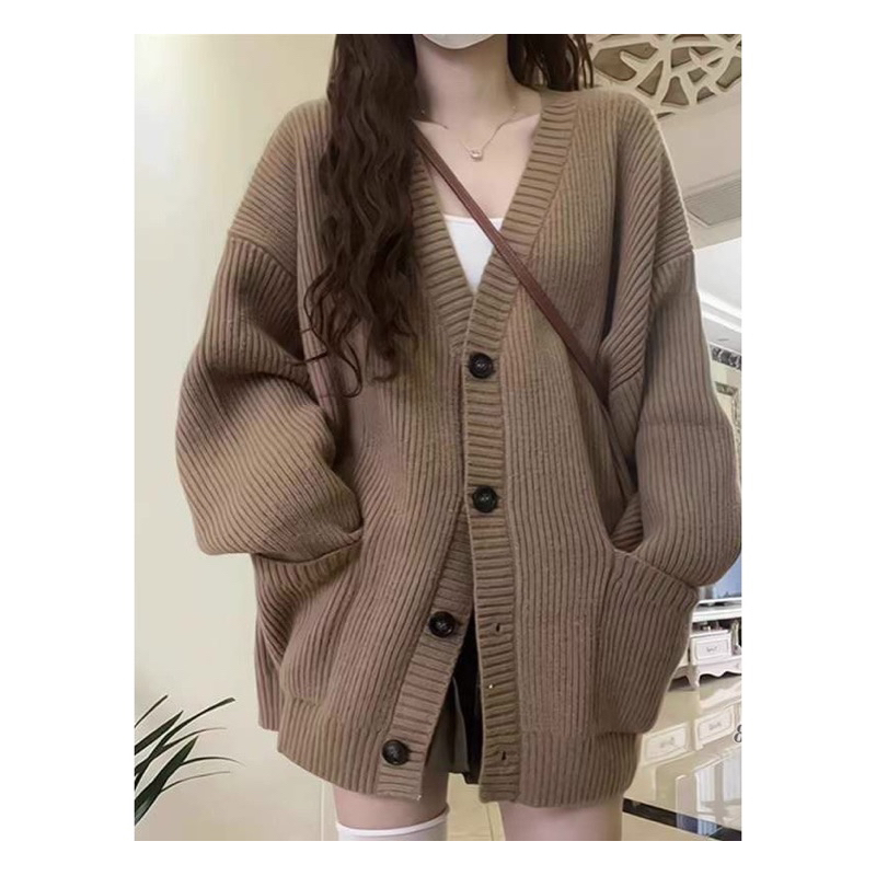 Áo khoác len dáng dài hai túi quảng châu, áo cardigan len thu đông