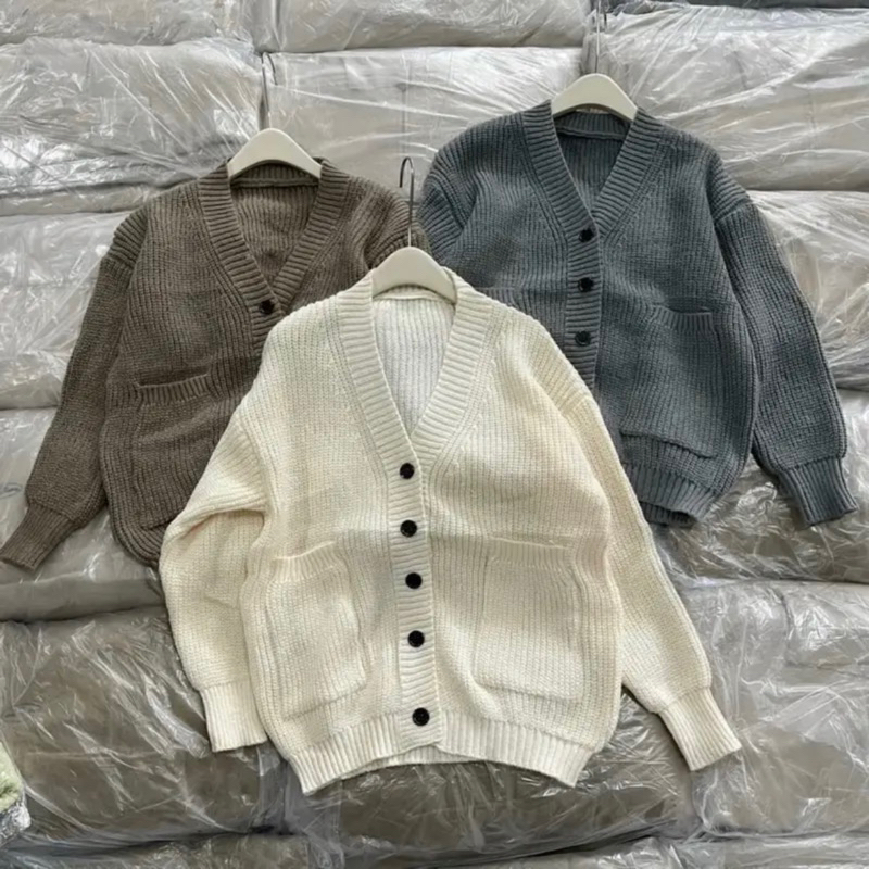 Áo khoác len dáng dài hai túi quảng châu, áo cardigan len thu đông