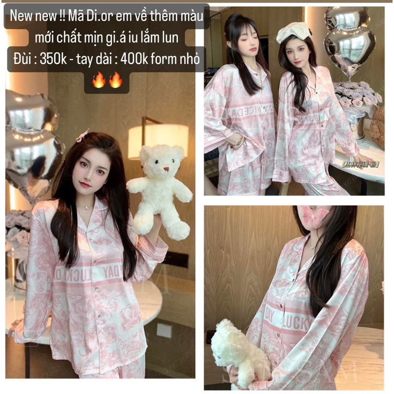 Đồ Bộ Mặc Nhà Pijama Nữ Bánh Bèo Cộc và Dài Tay Cao Cấp - Đồ Ngủ Lụa Quảng Châu