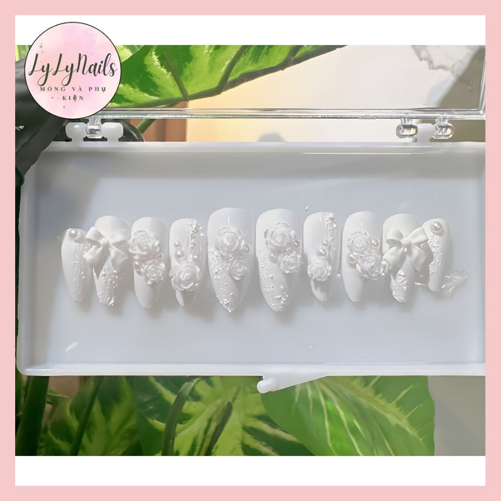 Set 24 móng tay giả,Nailbox thiết kế đính đá,đính charm dễ thương sang chảnh LyLy