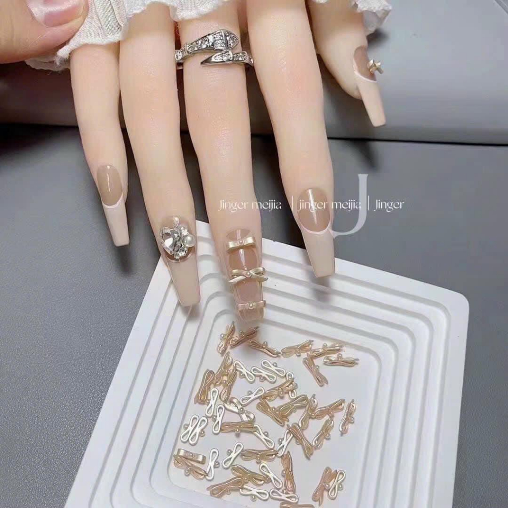 Phụ kiện đính móng hình nơ nơ gấp đính móng phong cách tiểu thư