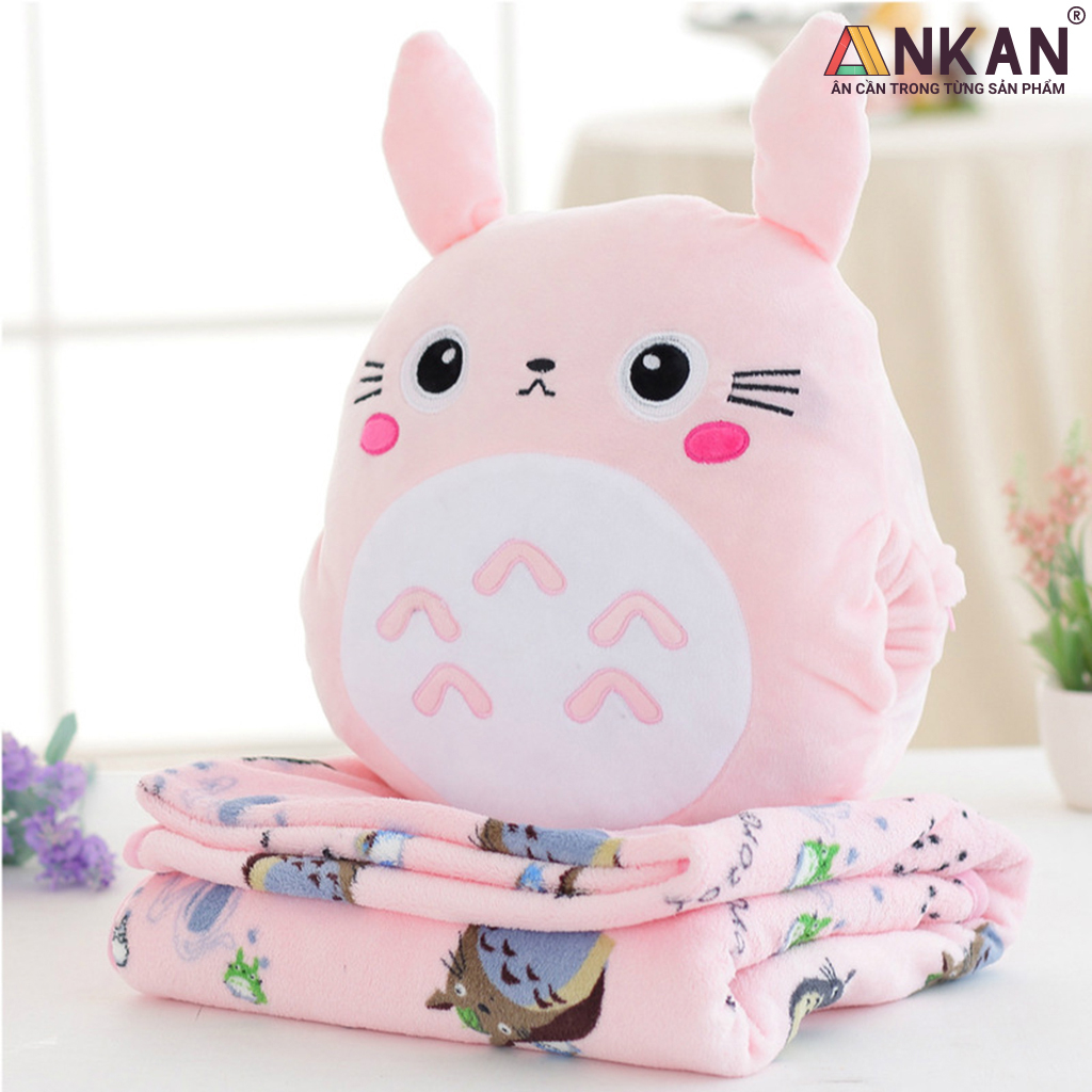 Bộ Chăn Gối Văn Phòng Hình Thú TOTORO Màu Hồng