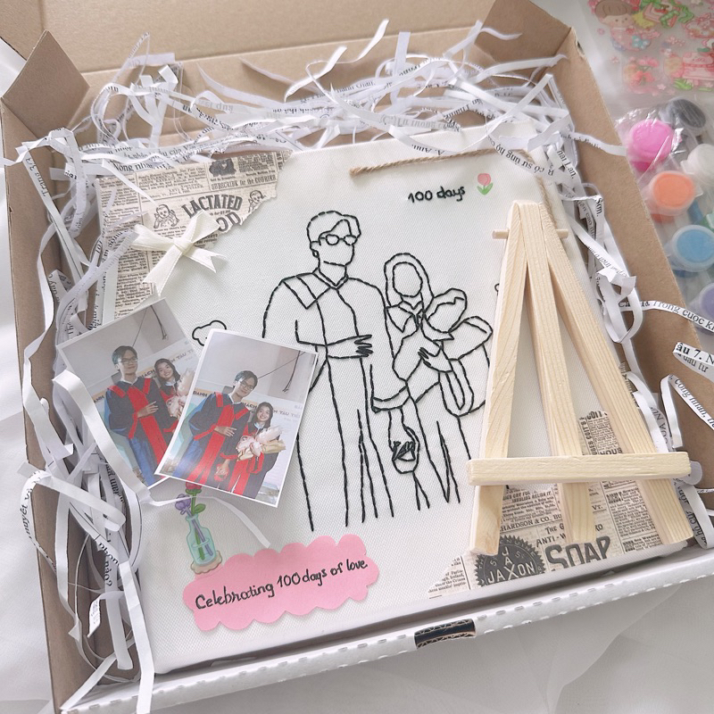 SET TRANH TỰ THÊU VINTAGES / CB ĐẦY ĐỦ ĐỒ DECOR Tranh canvas couple thêu tay