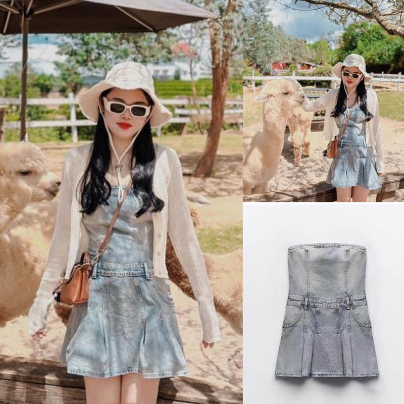 Đầm váy quây jean bò denim xếp ly xoè ngắn Zara xuất V089