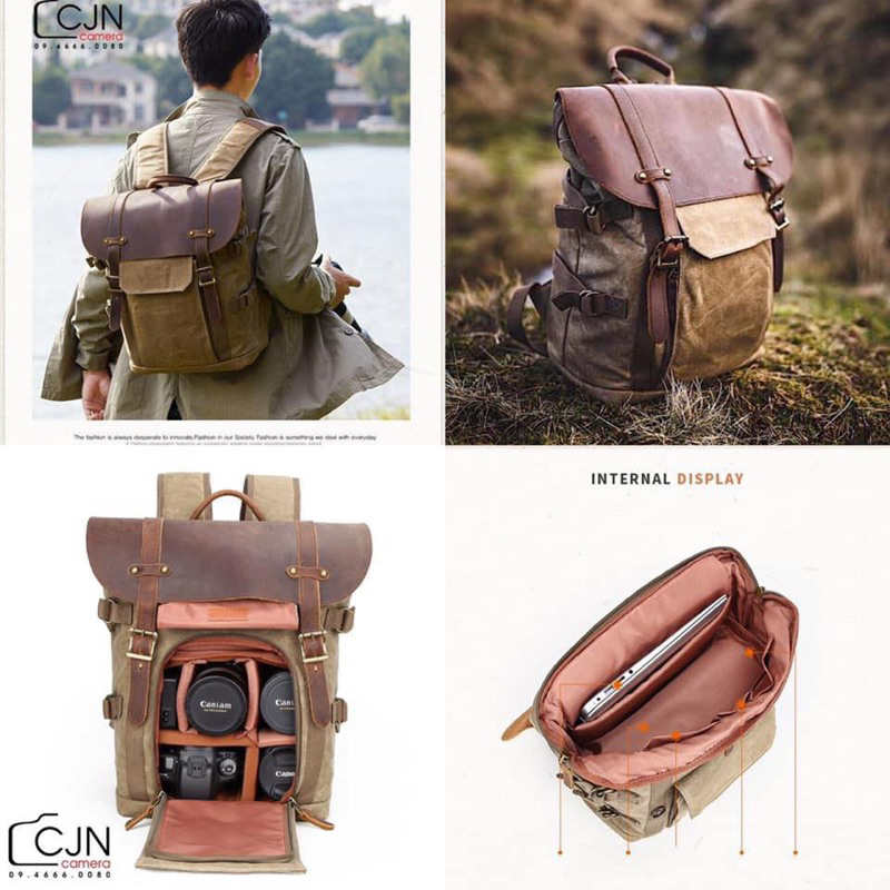 Balo máy ảnh Canvas pha Da 3033