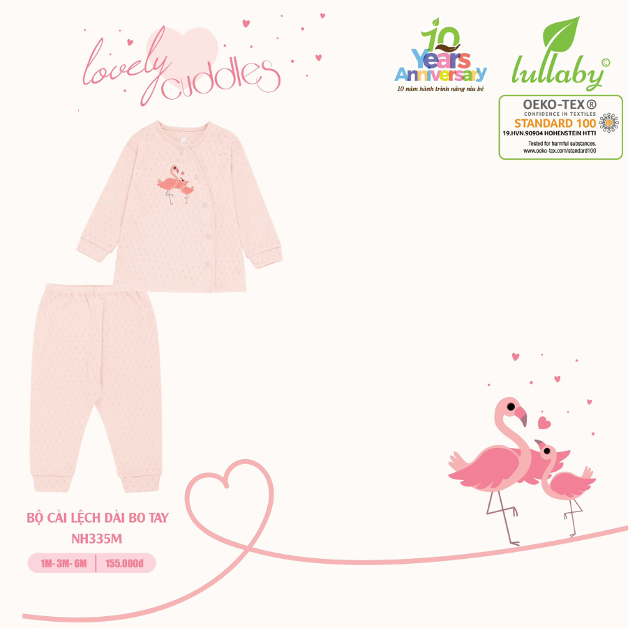 Bộ dài tay sơ sinh cúc bấm vải thở LULLABY NH335M
