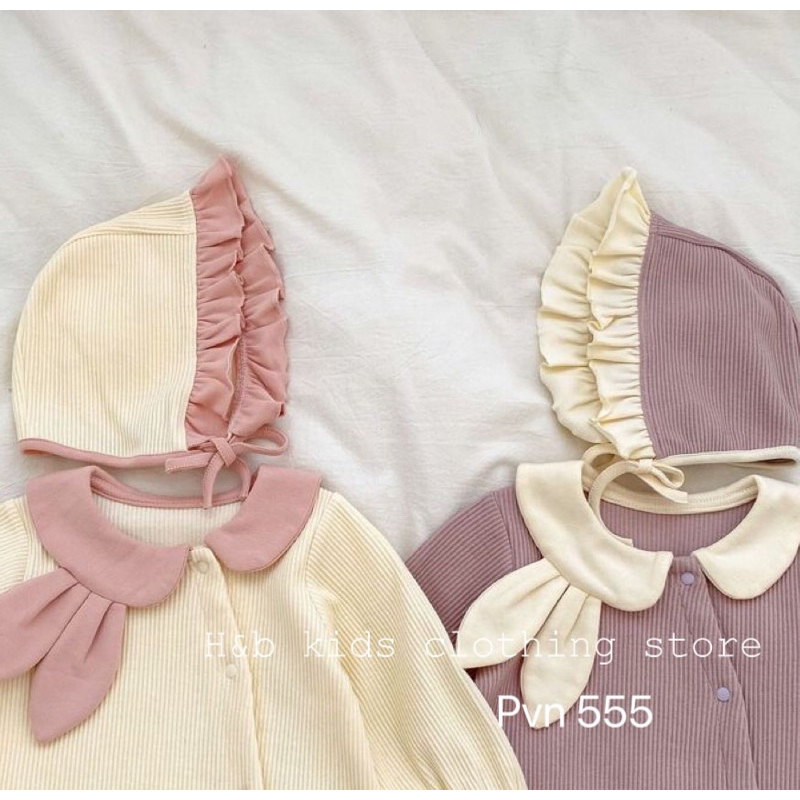 Body tăm dài cổ nơ kèm mũ bé gái