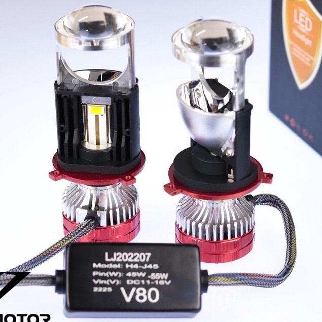Đèn Led Pha Bi Cầu Mini V80 chân H4 Công Suất 55w lắp đặt cho Ô tô và Xe Máy Bảo Hành 12 Tháng