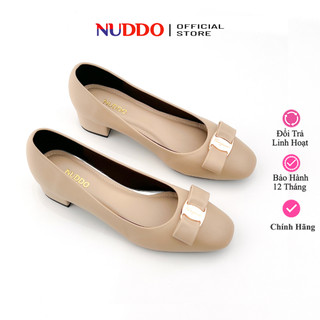 Giày Búp Bê Nữ Đính Nơ Đế Vuông 3cm, Guốc Công Sở Nữ Mũi Vuông Da Mềm NUDDO N108