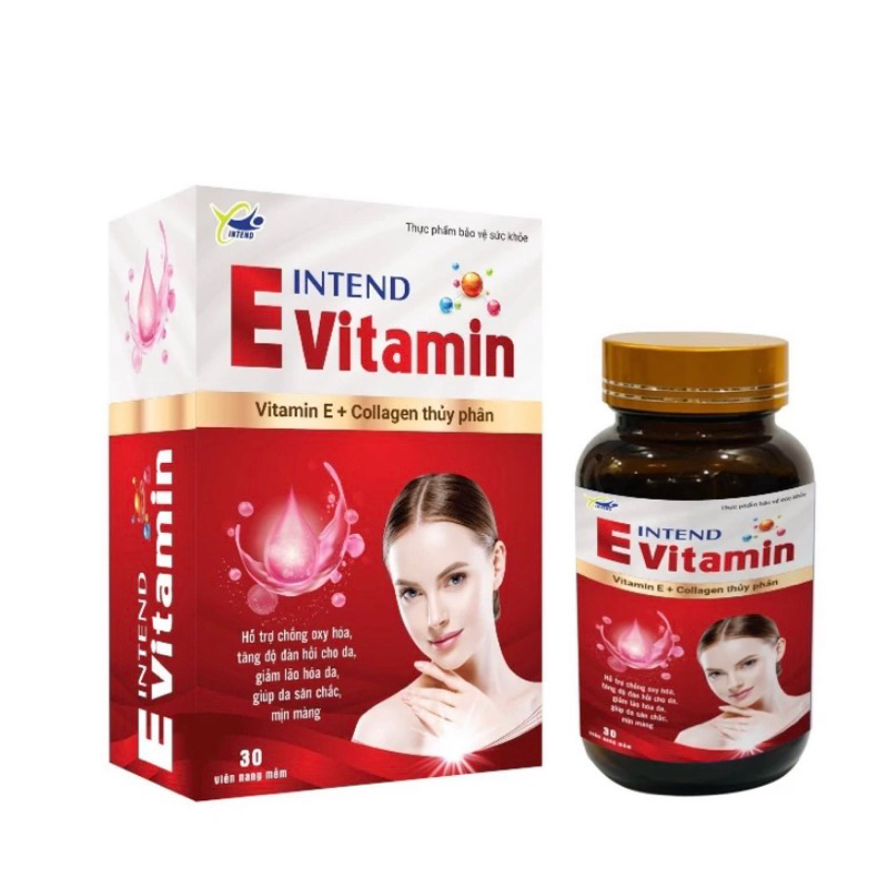 Vitamin E Intend chứa 200IU Vitamin E và 500mg Collagen thuỷ phân - bộ đôi hoàn hảo chống lão hoá da