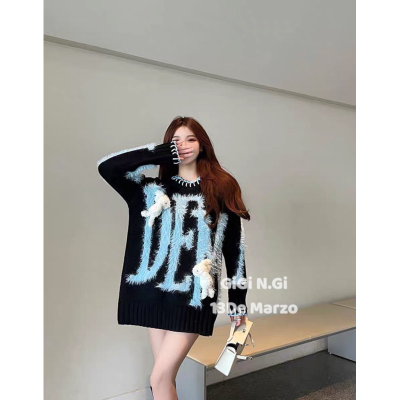 Áo len 13DE chữ lông