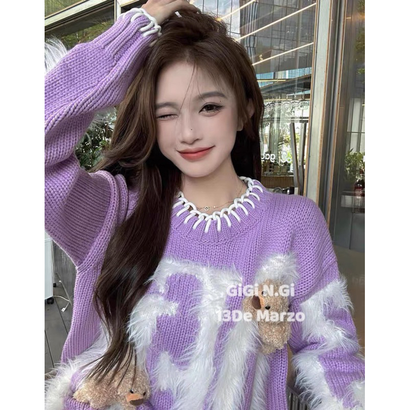 Áo len 13DE chữ lông