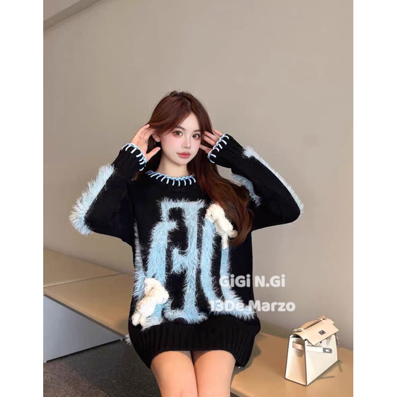 Áo len 13DE chữ lông